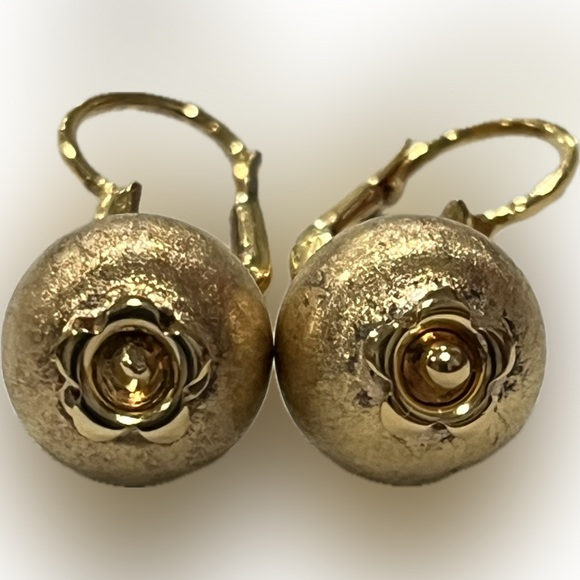 Veronese 925 & Gold Ball Drop Earrings: Brushed Vermeil Dangle Earrings - Picture 8 of 14
